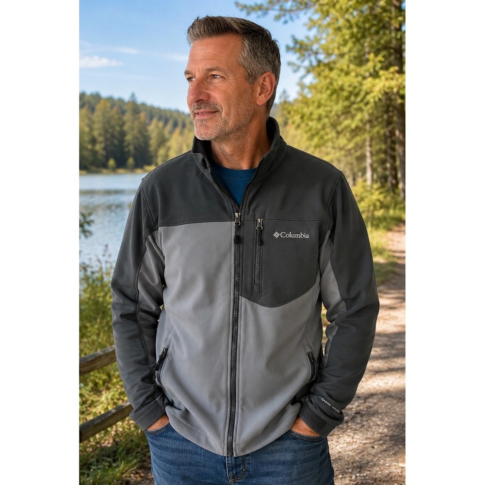Men's Columbia Omni Wind Medium Gray & Black Jacket Outdoor Weather Resistant
